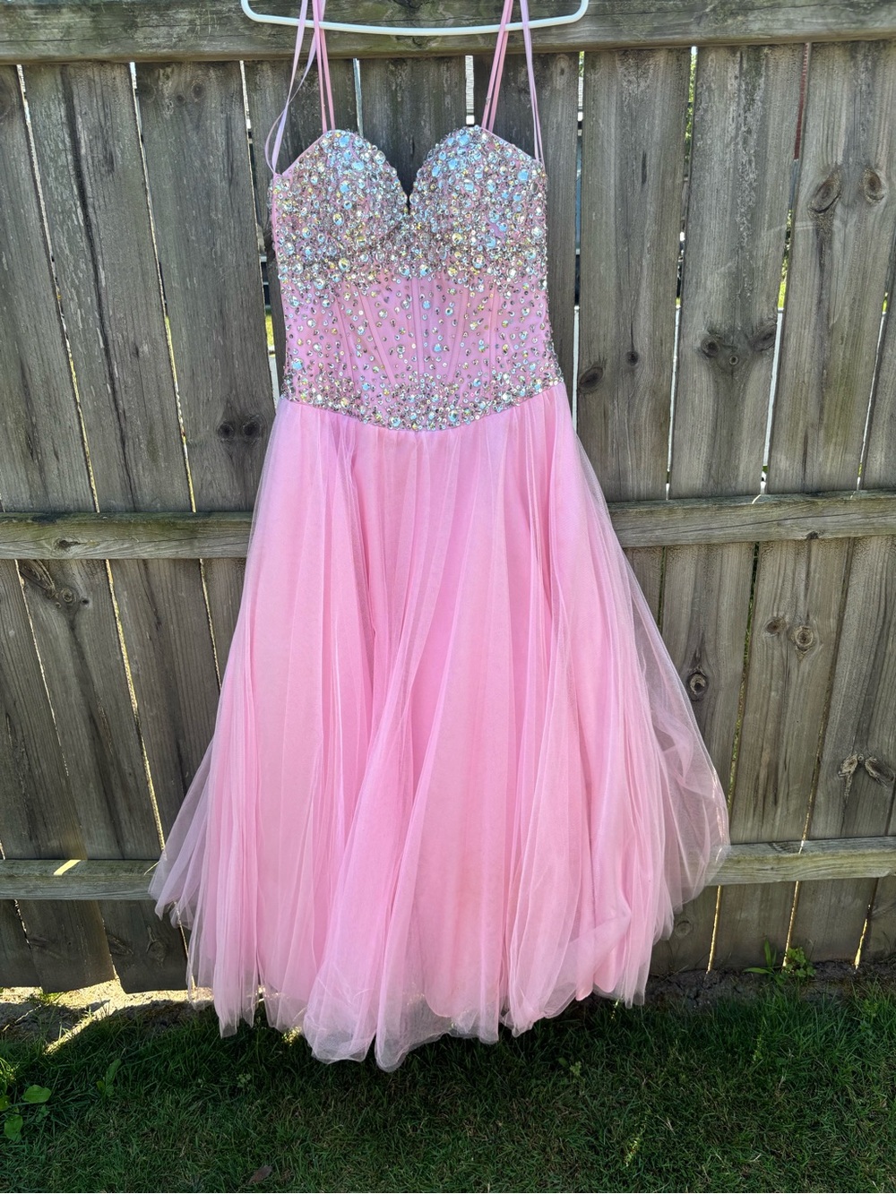 Sparkling Pink Tulle Strapless Prom Dress